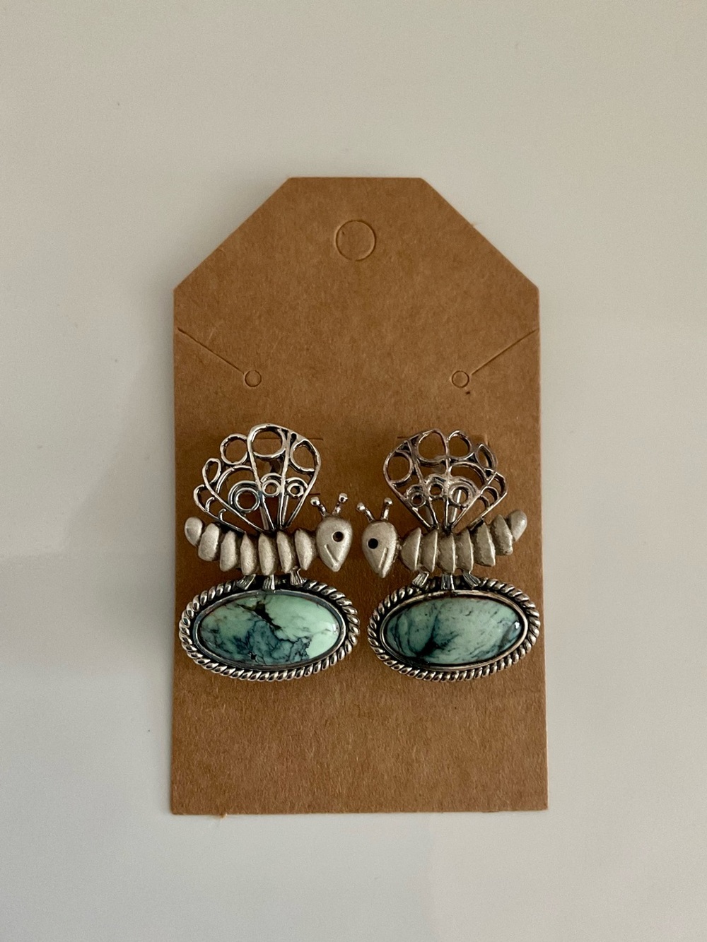 VINTAGE Stamped Antigua Mexico Butterfly Turquoise Sterling Silver Earrings